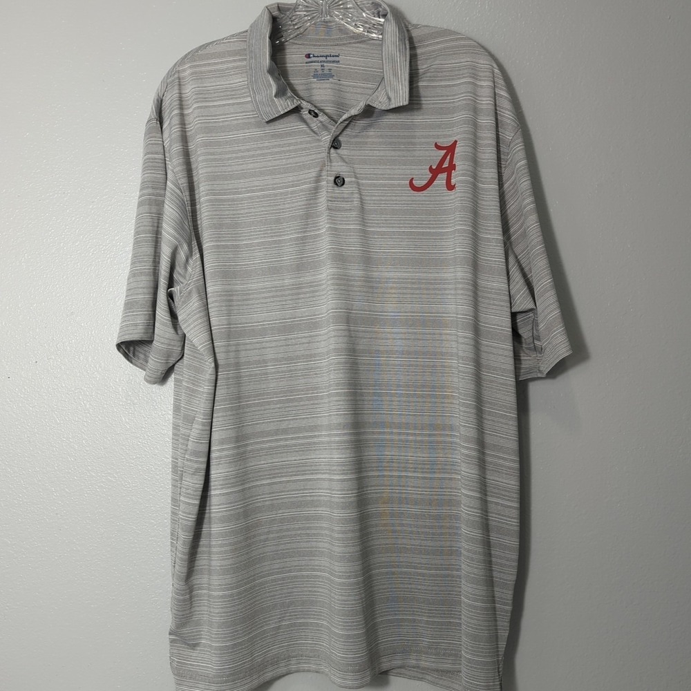 Champion Alabama Crimson Tide Mens XL‎ Gray & White Strip Short Sleeve Shirt 123